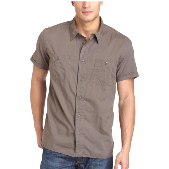 Alfani Tan Pocket Detail Short Sleeve Utility Shirt Size Large - Picture 1 of 10